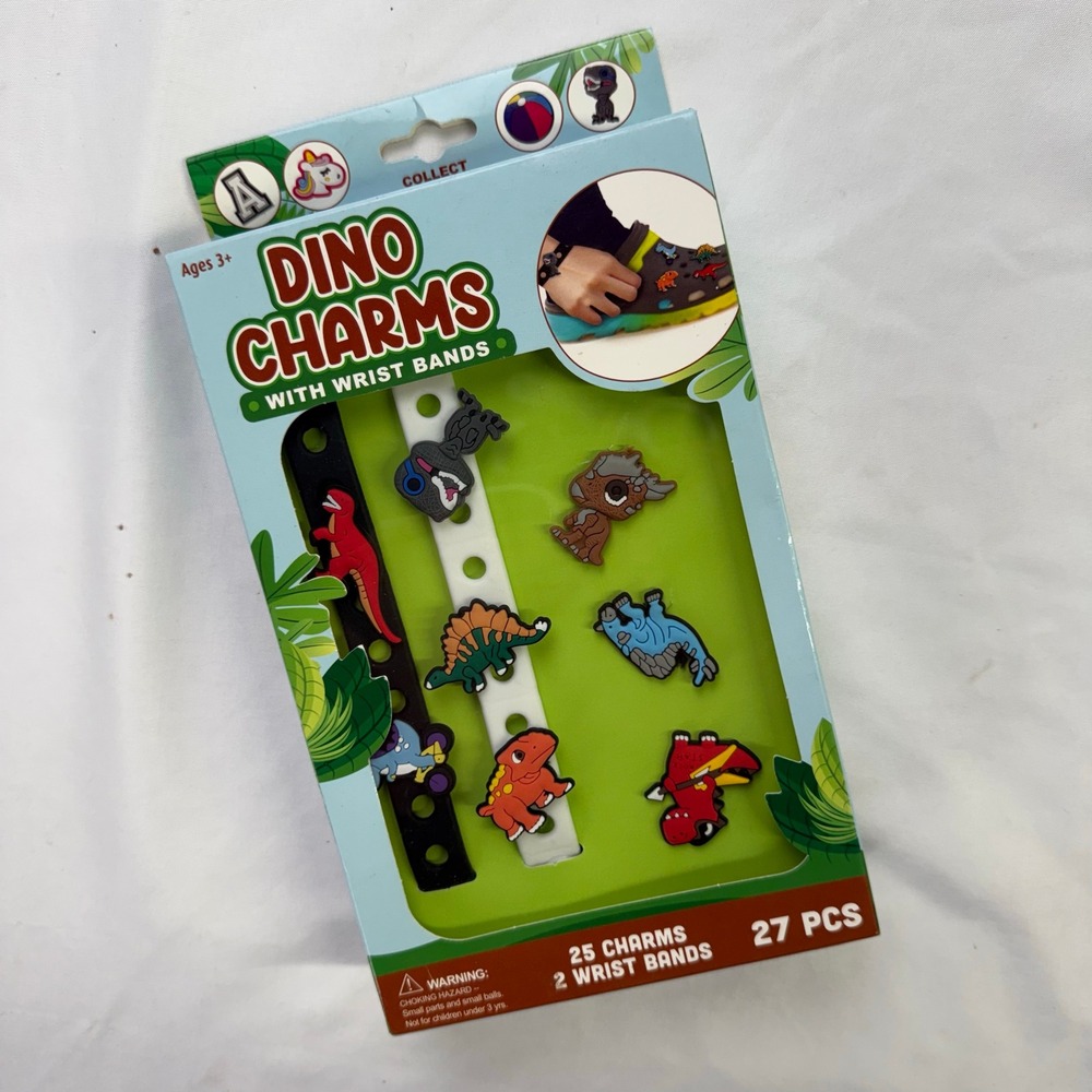 Dino Charms with Wrist Bands 25 Dinosaur Charms 2 Wristbands Ages 3+